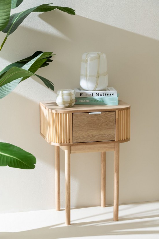 J Line Table De Chevet Rond Mdf Bois De Pin Naturel L53xB40xH28 cm JLine 50770 by Jolipa 50770.