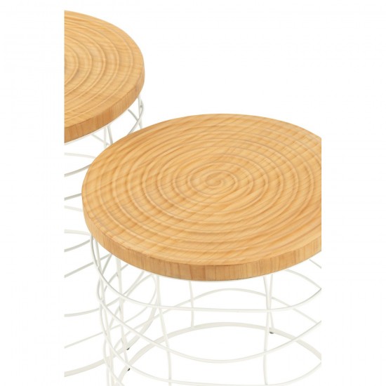 Jolipa Set 2 Tables Gigognes Fer Bois D Epicea Naturel Blanc.