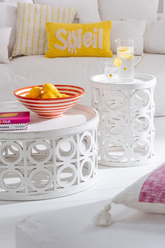 Jolipa Table Gigogne Sculpte Bois D Epicea Mdf Blanc.