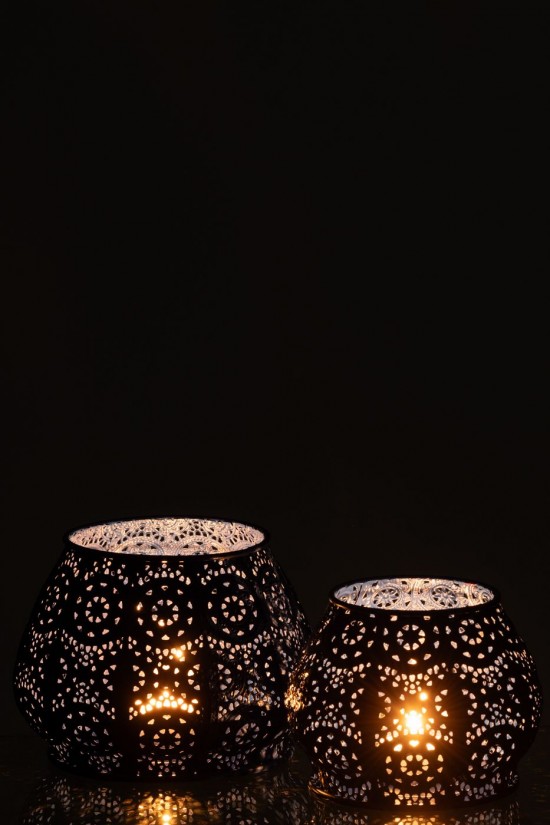 J-Line J Line photophores Photophore Cylindre Metal Verre Bleu Large.