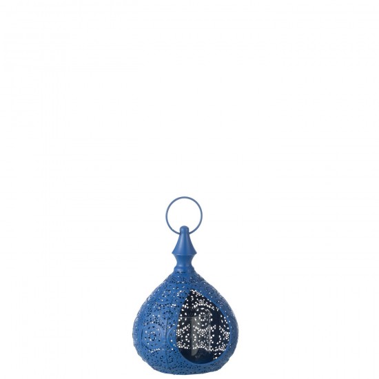 J Line Photophore Drop Metal Verre Bleu Small L17xB16xH22 cm JLine 50898 by Jolipa 50898.