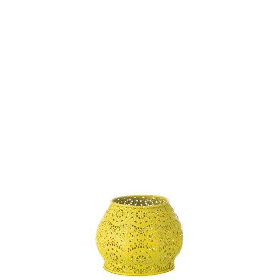 J Line Photophore Cylindre Metal Verre Jaune Small L14xB14xH10 cm JLine 50933 by Jolipa 50933.