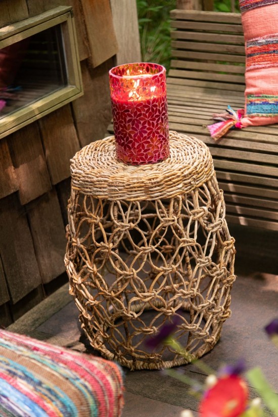 Jolipa Table D Appoint Baril Fer Feuille De Bananier Naturel.