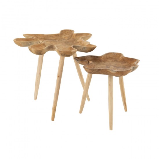 J Line Set 2 Tables Gigognes Splash Bois De Teck Naturel L60xB60xH55 cm JLine 50986 by Jolipa 50986.