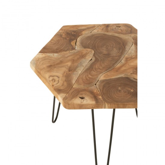 J-Line J Line tables d appoint bouts de canapé Jolipa Set 2 Tables Gigognes Hexagone Bois De Teck Metal Naturel.