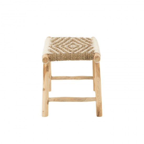 J-Line J Line poufs Jolipa Tabouret Waverly Bois De Teck Jonc De Mer Naturel Blanc.