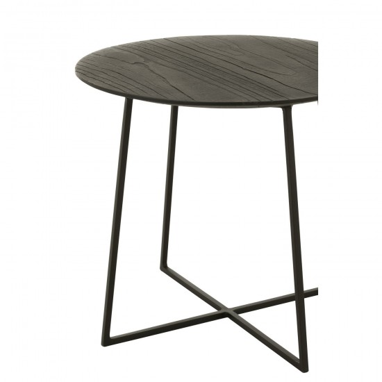 Jolipa Table Basse Rond Bois Teck Metal Noir.