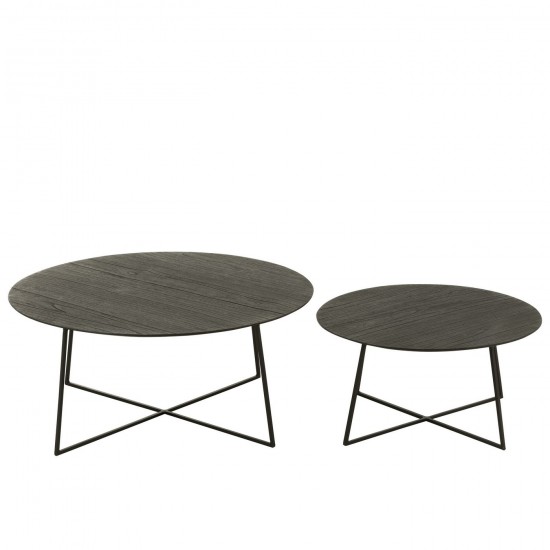 J-Line J Line tables de salon basse Jolipa Set 2 Tables Gigognes Rond Bois Teck Metal Noir.