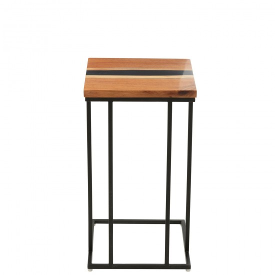 Jolipa Table D Appoint Carre Bois D Acacia Resine Naturel Noir.