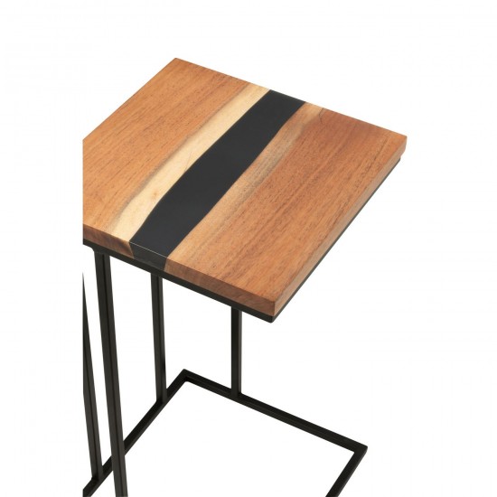 J-Line J Line tables d appoint bouts de canapé Table D Appoint Carre Bois D Acacia Resine Naturel Noir.
