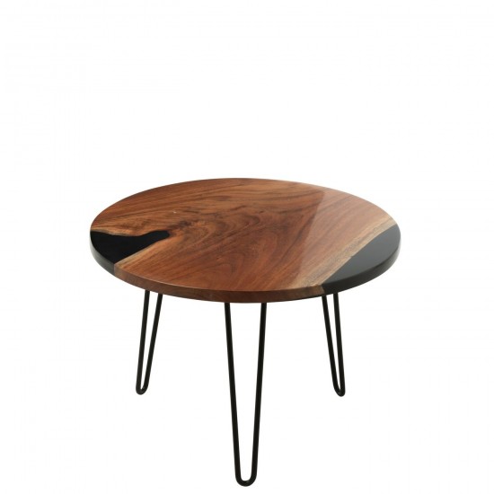 J Line Table D'Appoint Rond Bois D'Acacia Resine Naturel Noir L54xB54xH38 cm JLine 51005 by Jolipa 51005.