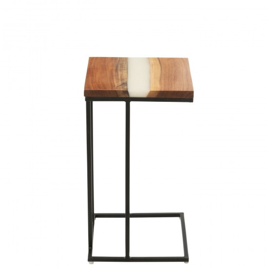 J-Line J Line tables d appoint bouts de canapé Jolipa Table D Appoint Carre Bois D Acacia Resine Naturel Blanc.