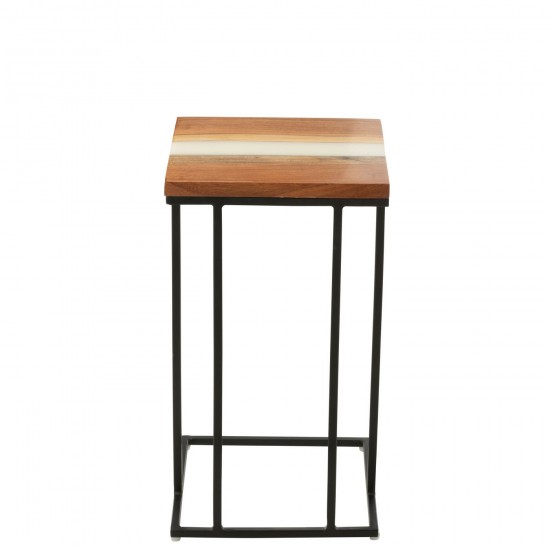 Jolipa Table D Appoint Carre Bois D Acacia Resine Naturel Blanc.