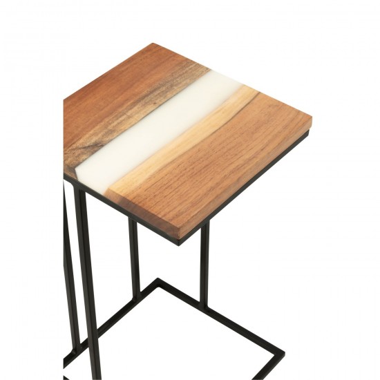 J-Line J Line tables d appoint bouts de canapé Table D Appoint Carre Bois D Acacia Resine Naturel Blanc.