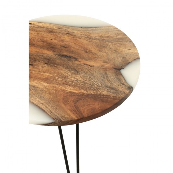 J-Line J Line tables d appoint bouts de canapé Jolipa Table D Appoint Rond Bois D Acacia Resine Naturel Blanc.
