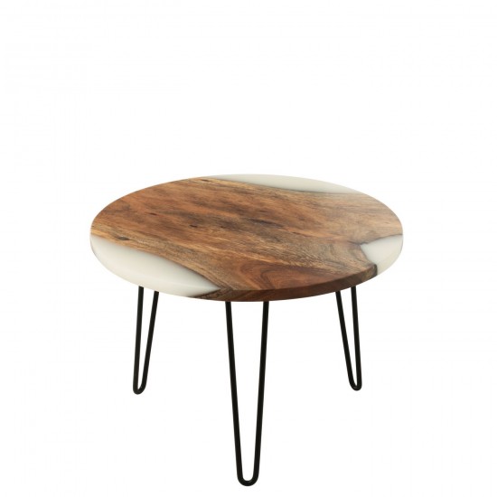 J Line Table D'Appoint Rond Bois D'Acacia Resine Naturel Blanc L54xB54xH38 cm JLine 51010 by Jolipa 51010.