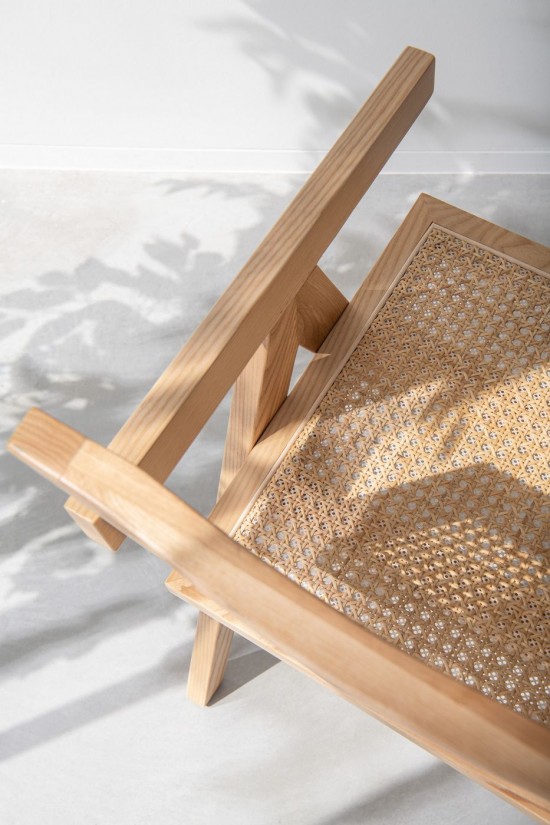 J-Line Sedia Grid Legno Di Frassino/Rattan Naturale.