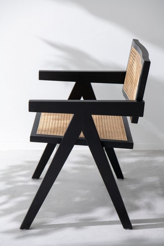 J-Line Sedia Grid Legno Di Frassino/Rattan Nero.