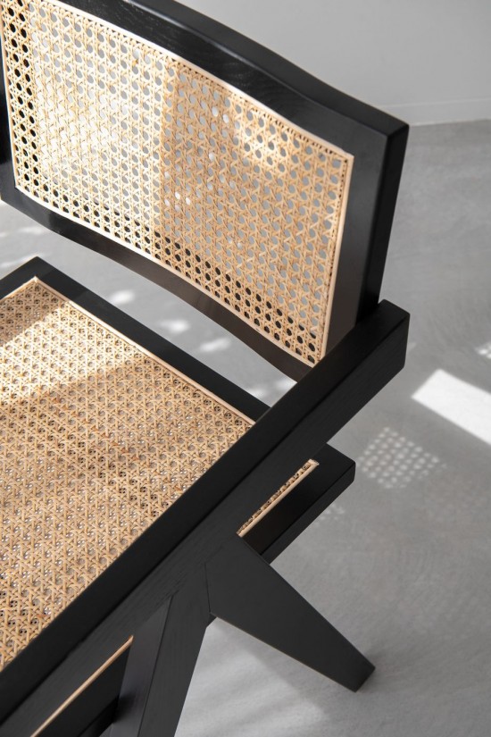 Jolipa Sedia Grid Legno Di Frassino/Rattan Nero.