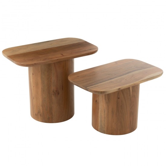 J Line Set 2 Tables Bois D'Acacia Mdf Naturel L60xB35xH47 cm JLine 51021 by Jolipa 51021.