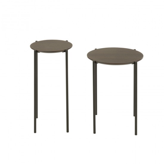 J-Line J Line tables d appoint bouts de canapé Jolipa Set 2 Tables Gigognes Rond Mdf Metal Marron Fonce.