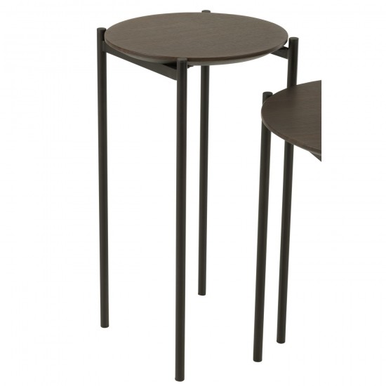 Jolipa Set 2 Tables Gigognes Rond Mdf Metal Marron Fonce.
