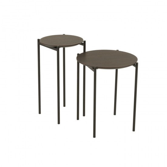J Line Set 2 Tables Gigognes Rond Mdf Metal Marron Fonce L43xB43xH48 cm JLine 51067 by Jolipa 51067.