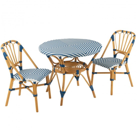 J-Line J Line tables a manger de repas Table Live Rotin Plastique Naturel Bleu.