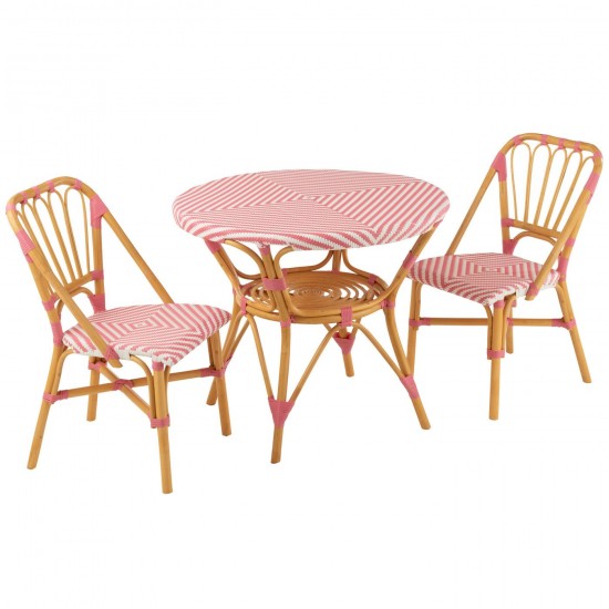 J-Line J Line tables a manger de repas Table Live Rotin Plastique Naturel Rose.