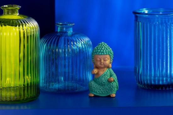 Jolipa Vase Bottle Stripe Glass Aqua Small.