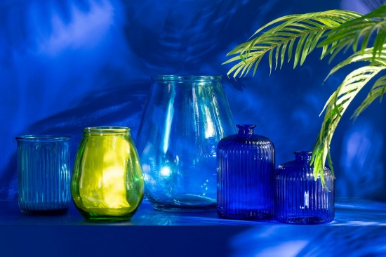 Jolipa Vase Bottle Stripe Glass Blue Small.