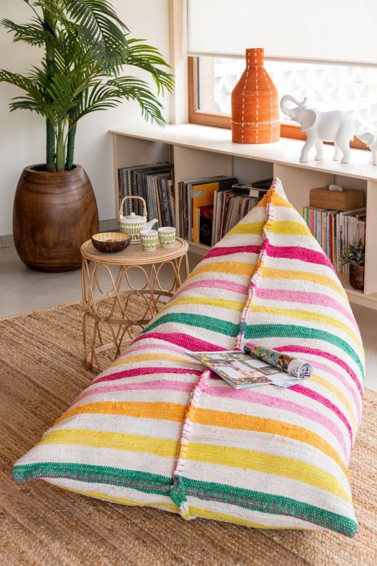 J-Line Pouf Pera Cocoon Righe Cotone Mix.