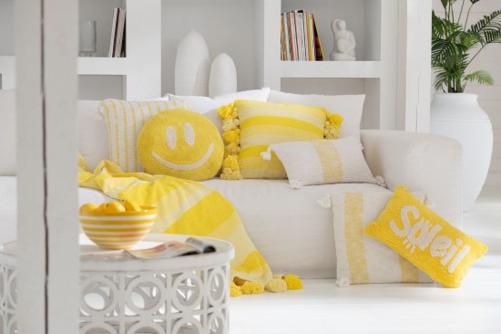 Jolipa Plaid Lignes Floches Coton Jaune.