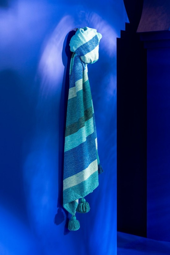 Jolipa Plaid Lignes Floches Coton Bleu.