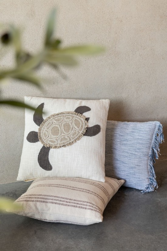 Jolipa Coussin Lignes Coton Recycle Blanc Marron Assortiment De 2.