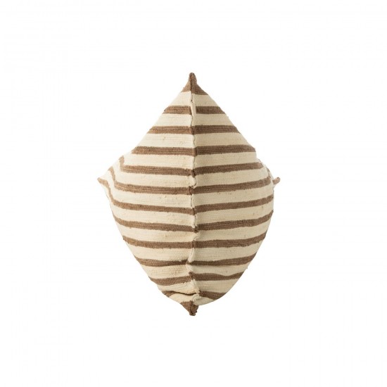 Jolipa Pouf Lignes Coton Recycle Blanc Marron.