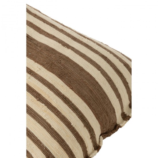 J-Line J Line poufs Pouf Lignes Coton Recycle Blanc Marron.