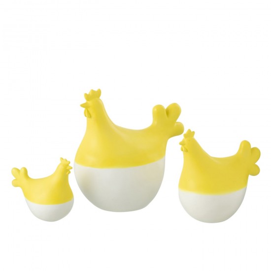 J Line Set 3 Coq Polyresine Blanc Jaune L21xB13xH20 cm JLine 51438 by Jolipa 51438.