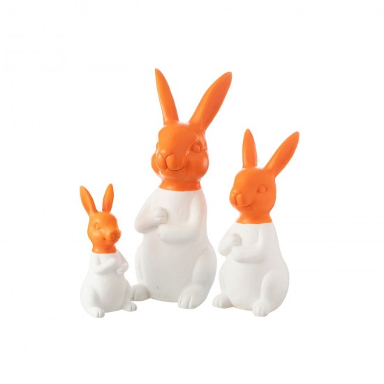 J Line Set 3 Lapin Exterieur Mgo Blanc Orange L25xB29xH66 cm JLine 51443 by Jolipa 51443.