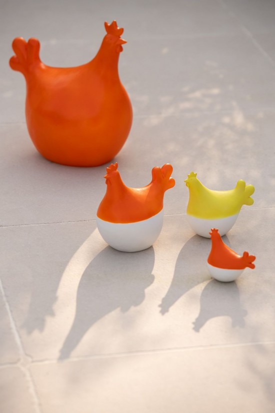 Jolipa Set 3 Coq Polyresine Blanc Orange.