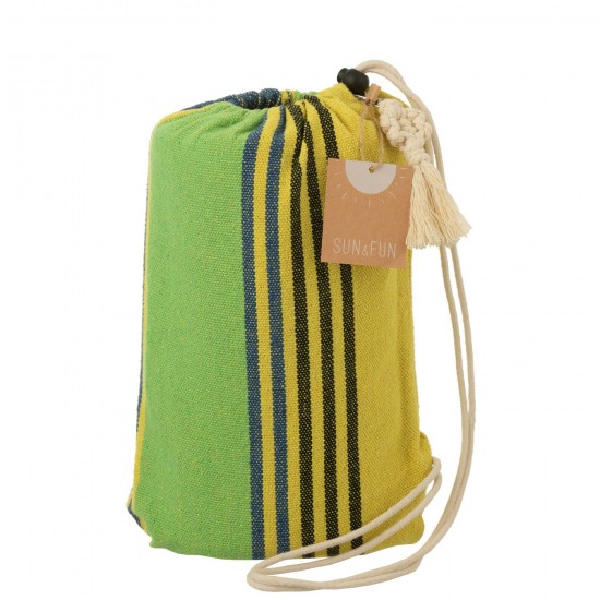 Jolipa Hamac Rayures Cotton Polyester Vert Jaune Bleu.