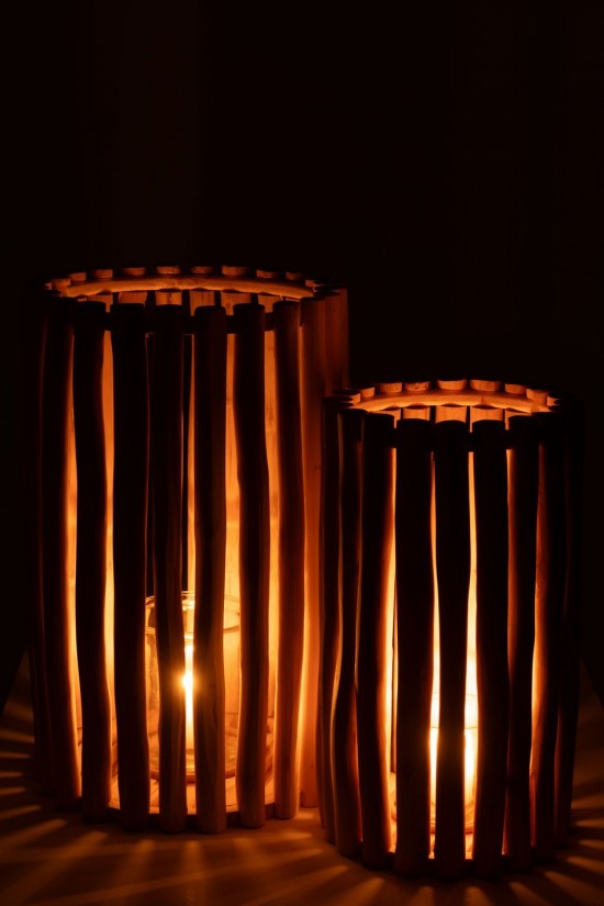 J-Line J Line lanternes photophores Jolipa Set De 2 Lanterne Teck Naturel.