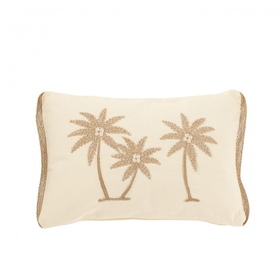 J Line Coussin Rectangle Palmiers Coton Crème Beige L45xB30xH15 cm JLine 51683 by Jolipa 51683.