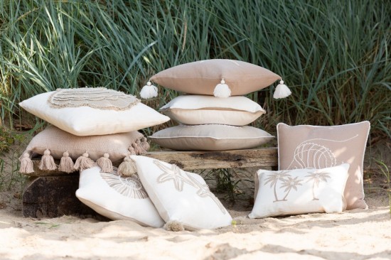 Jolipa Coussin Carré Palmiers Coton Crème Beige.