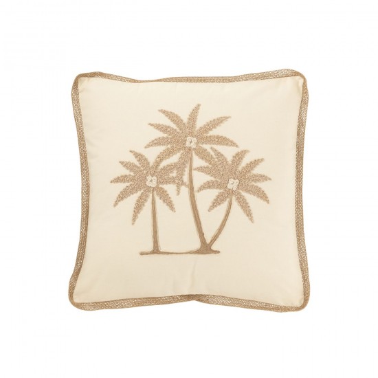 J Line Coussin Carré Palmiers Coton Crème Beige L45xB45xH15 cm JLine 51684 by Jolipa 51684.