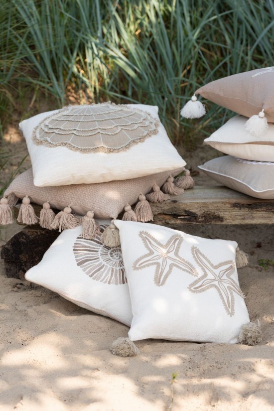 Jolipa Coussin Étoiles De Mer Floches Coton Crème Beige.