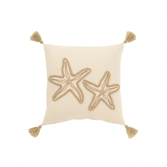 J Line Coussin Étoiles De Mer+Floches Coton Crème Beige L45xB45xH15 cm JLine 51686 by Jolipa 51686.