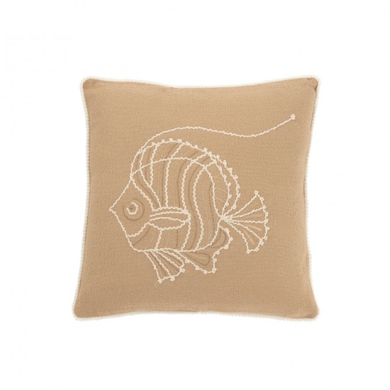 J Line Coussin Poisson Coton Beige Crème L45xB45xH15 cm JLine 51688 by Jolipa 51688.