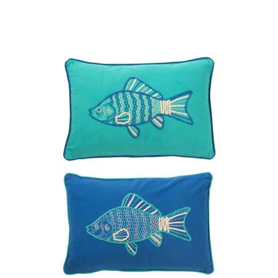 J Line Coussin Rectangle Poisson Coton Bleu Azur L45xB30xH15 cm JLine 51692 by Jolipa 51692 Assortiment de 2 pcs.