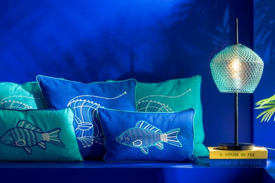 Jolipa Coussin Carré Poisson Coton Bleu Azur Assortiment De 2.